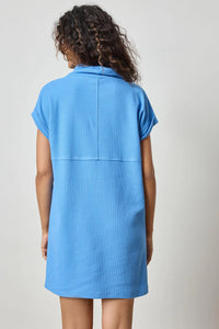 Rolled Sleeve Seamed Dress - Bluejay